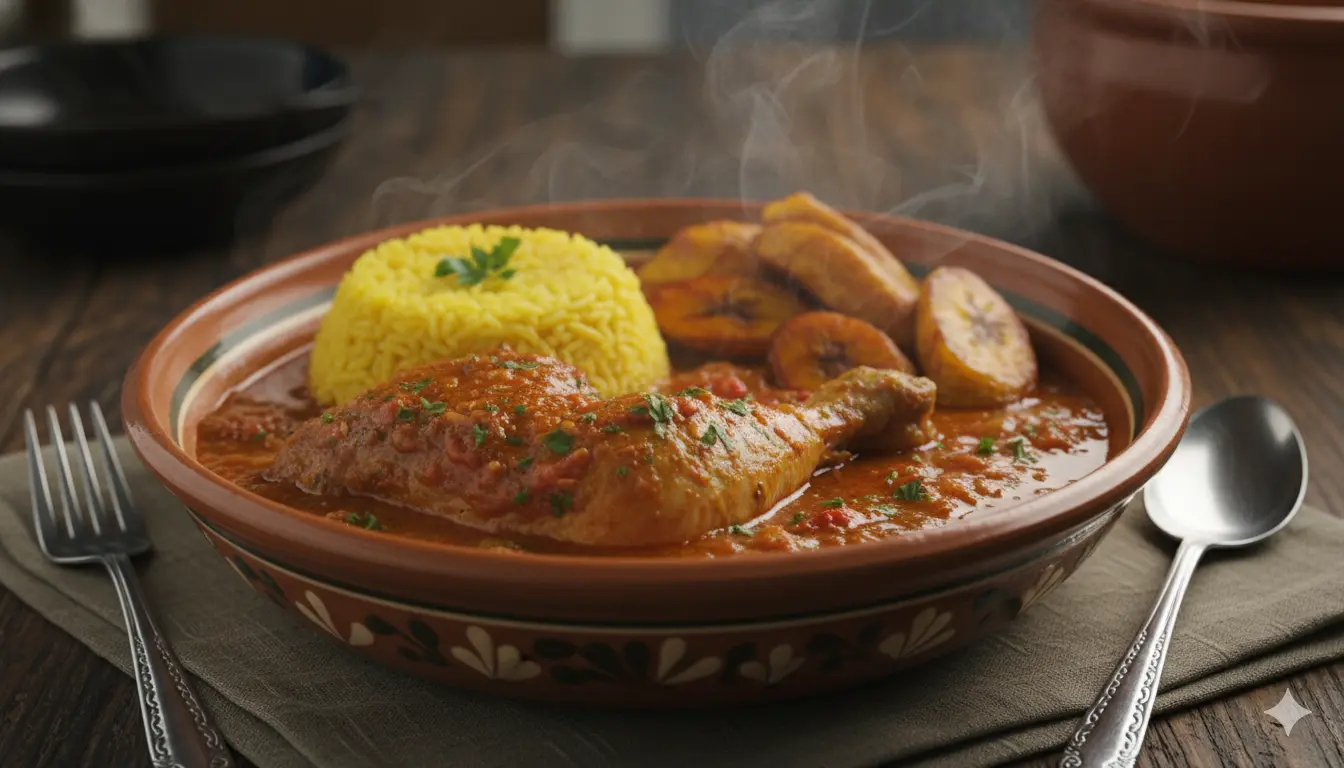 Seco de Gallina Criolla de la Abuela con Arroz Amarillo
